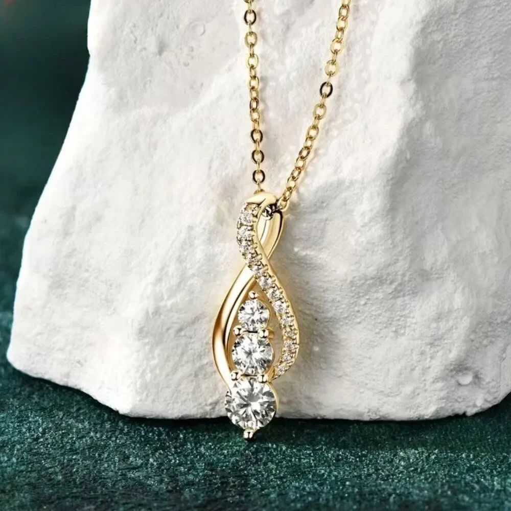 Necklace Infinity-Inspired Twist Pendant with a Cascade of Round-Cut Stones